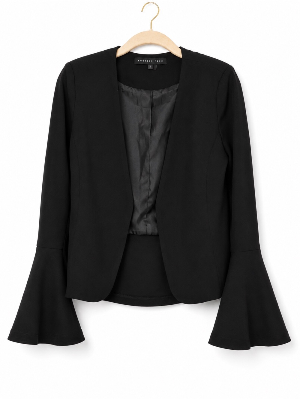 Endless Rose Black Open-Front Blazer with Bell Sleeves